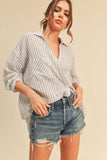 Miou Muse Striped Button Down Shirt in Grey