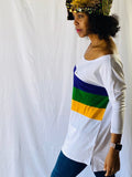 Mardi Gras Creations Mardi Gras Stripe Off Shoulder Jersey Top in Off White