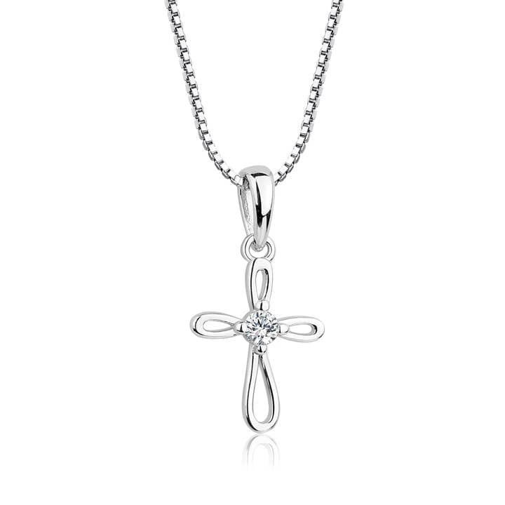 Cherished Moments Children's Sterling Silver Cross Clear Stone 14" Necklace - Little Miss Muffin Children & Home