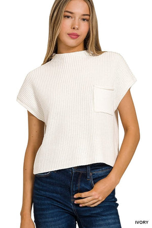 Vanilla Monkey Mock Neck Short Sleeve Sweater in Ivory