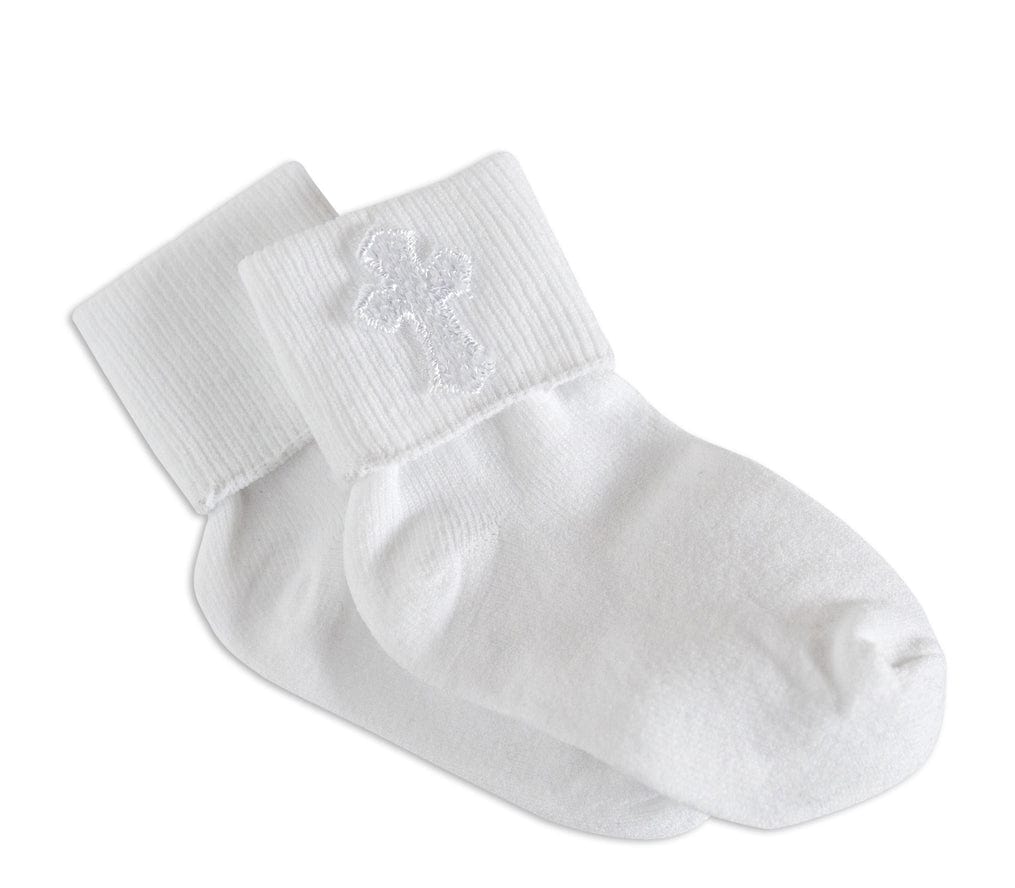 Cherished Moments White Baby Lace Baptism or Christening Socks with Cross - Little Miss Muffin Children & Home