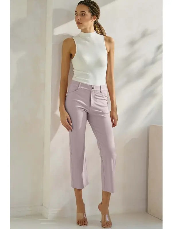 Straight Leg Cropped Pants in Light Mauve