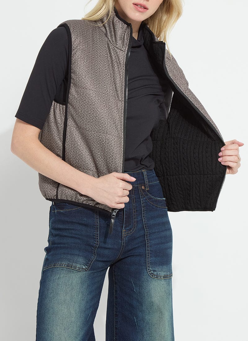 Lysse Rowyn Reversible Sleeveless Puffer Vest in Donegal Tweed