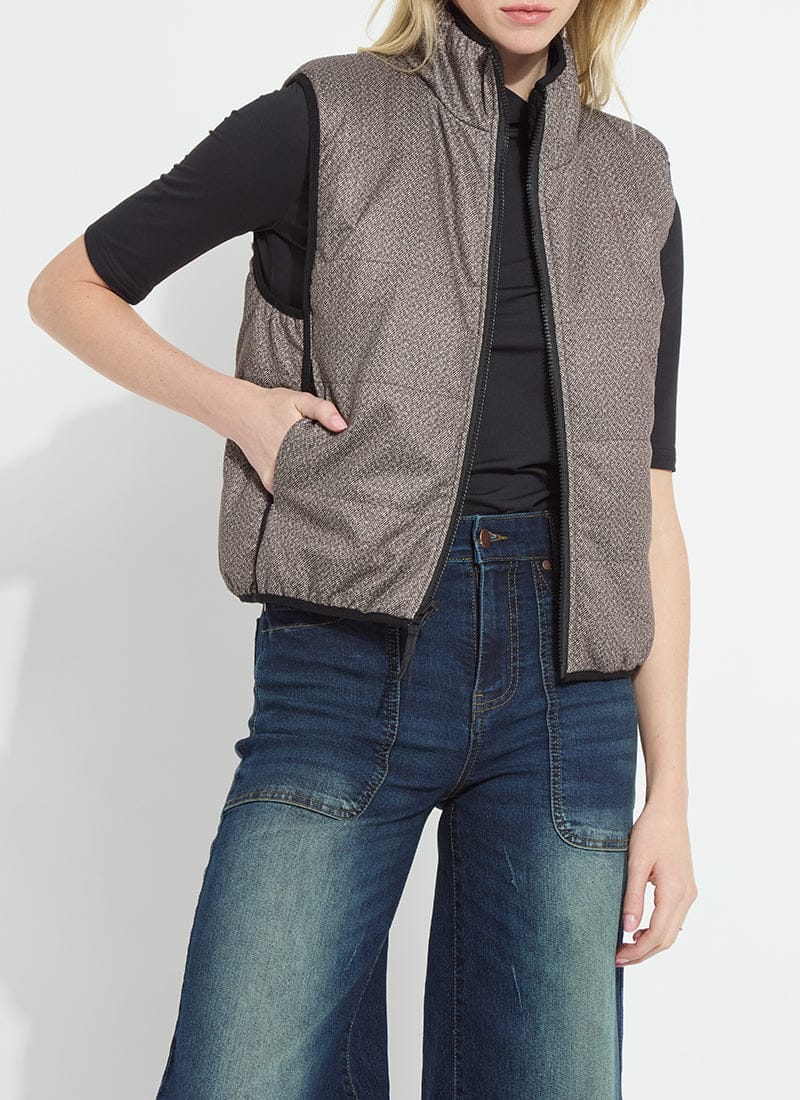 Lysse Rowyn Reversible Sleeveless Puffer Vest in Donegal Tweed