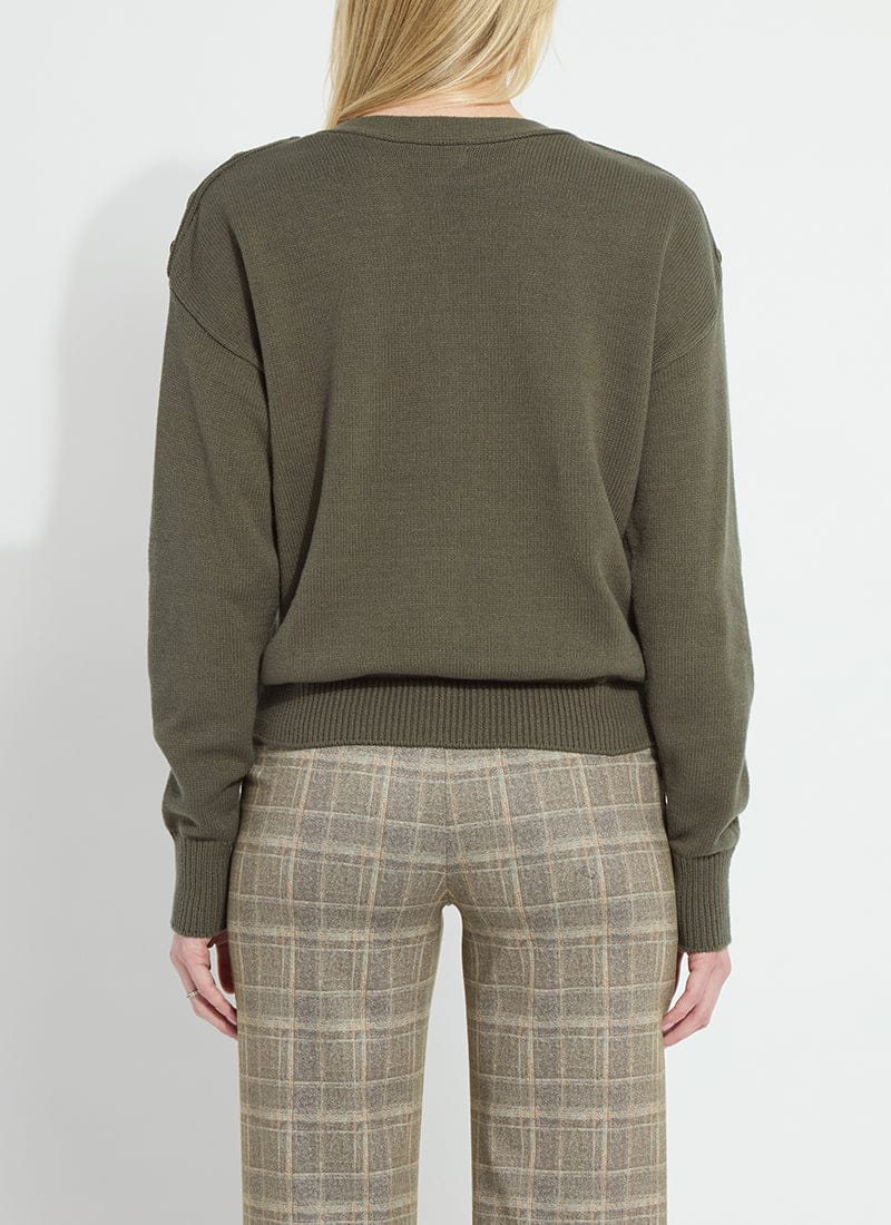 Adelaide Button Trim Pullover Sweater in Mosswood