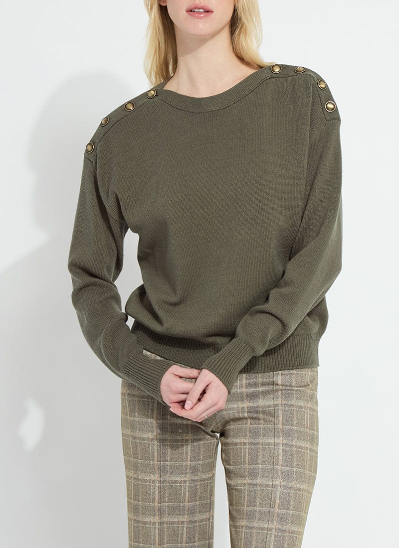 Adelaide Button Trim Pullover Sweater in Mosswood