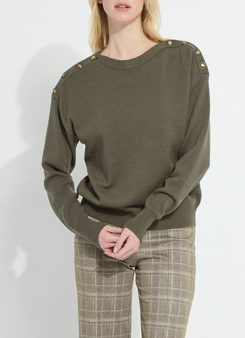 Adelaide Button Trim Pullover Sweater in Mosswood
