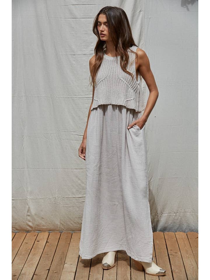 Sleeveless Knit Sweater Flare Maxi Dress