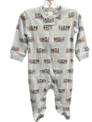 Lulu Bebe Lulu Bebe Blue Christmas Train Pima Boy Footies - Little Miss Muffin Children & Home