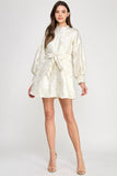 Ellison Long Sleeve Shimmer Jacquard Dress, Cream