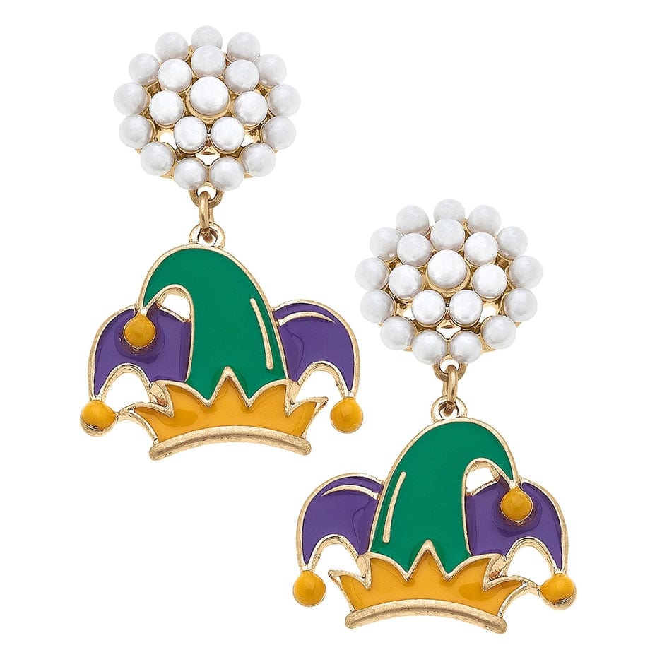 Canvas Style Canvas Style Mardi Gras Jester Hat Enamel Earrings in Jewel Tone Multi - Little Miss Muffin Children & Home