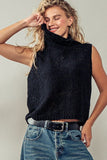 Urban Daizy Hailee Cowl Neck Sleeveless Crochet Sweater in Black