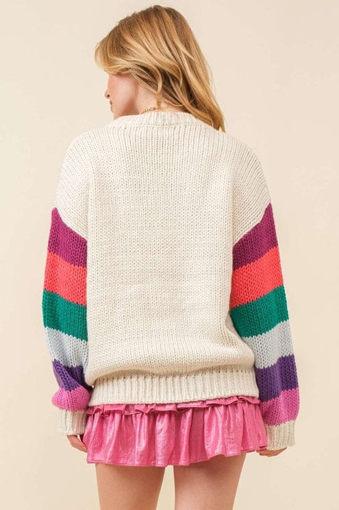 Main Strip Main Strip 3D Heart Crochet Multi Stripe Contrast Sweater - Little Miss Muffin Children & Home