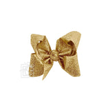 Beyond Creations 1.5" Ribbon Glitter Metallic 4.5" Large Bow on Alligator Clip in Gold