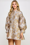 Ellison Long Sleeve Shimmer Jacquard Dress Gold