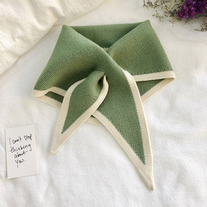 Green Knit Triangle Scarf Neck Wrap