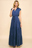 Pinch Sleeveless Tiered Maxi Dress in Dusty Navy