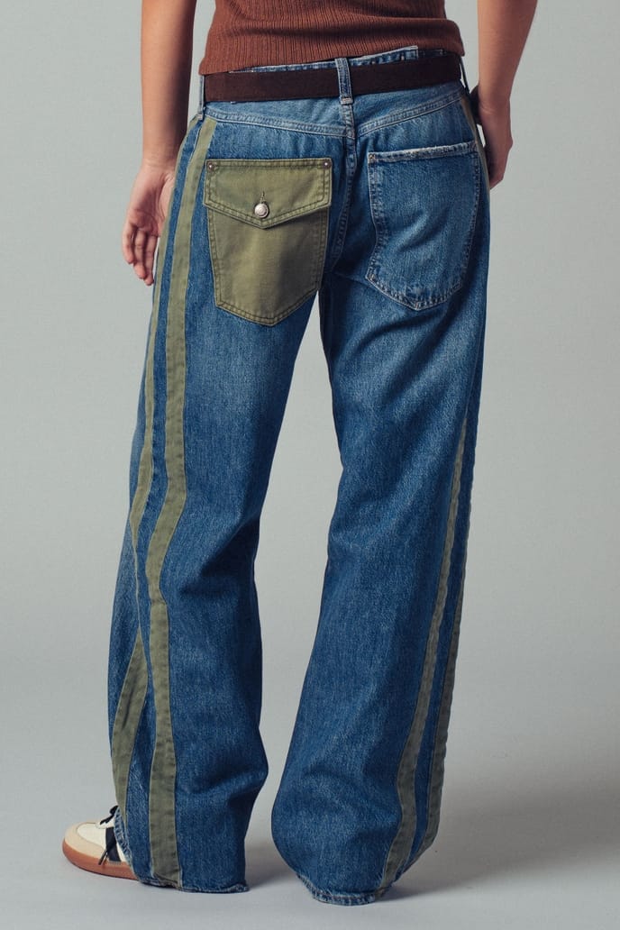 Wide-Leg Utility Stripe Denim Jeans, 2 Available Colors