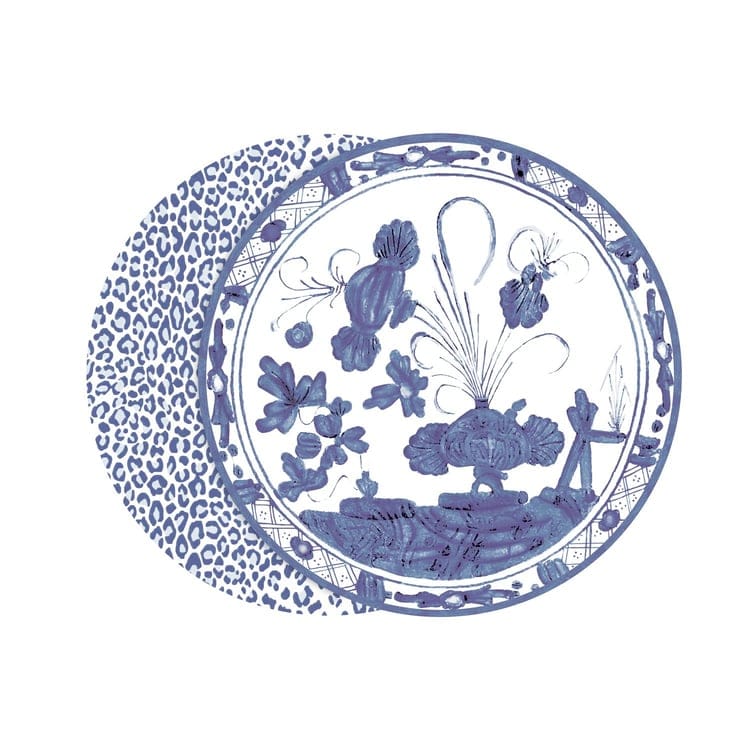 Vida Faenza and Leopard Reversible Placemats Set of 4 Blue & White