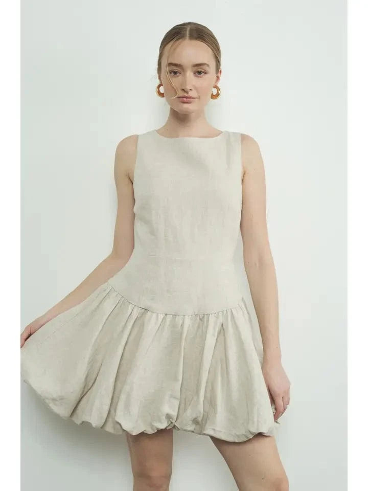 Aaron & Amber Linen Sleeveless Bubble Dress in Natural