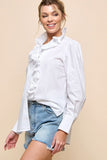 Cezele Ruffle Collar Button Down Blouse in White