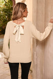 LDC Lantern Sleeve V Neck Knot Back Sweater in Apricot