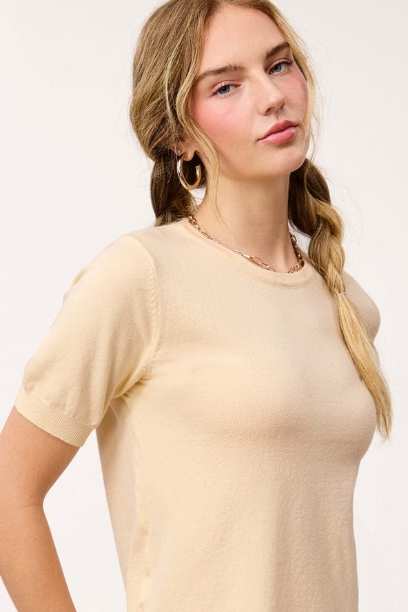 La Miel La Miel Short Sleeve Knit Sweater in Soy Latte - Little Miss Muffin Children & Home