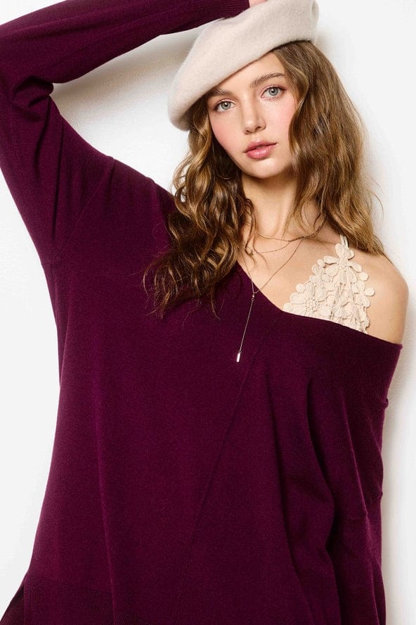 La Miel La Miel Lightweight V-Neck Sweater in Plum - Little Miss Muffin Children & Home