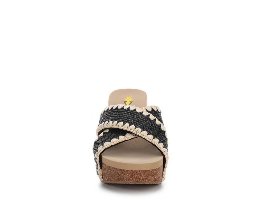 Volatile Antigua Raffia Studded Slide Wedge Sandals in Black | Little ...