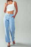 Urban Daizy Luxe Linen Drawstring Pants in Blue