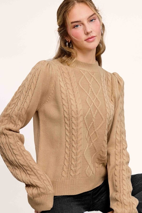La Miel La Miel Cable Knit Crew Neck Sweater in Crumb Cake - Little Miss Muffin Children & Home