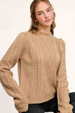 La Miel Cable Knit Crew Neck Sweater in Crumb Cake