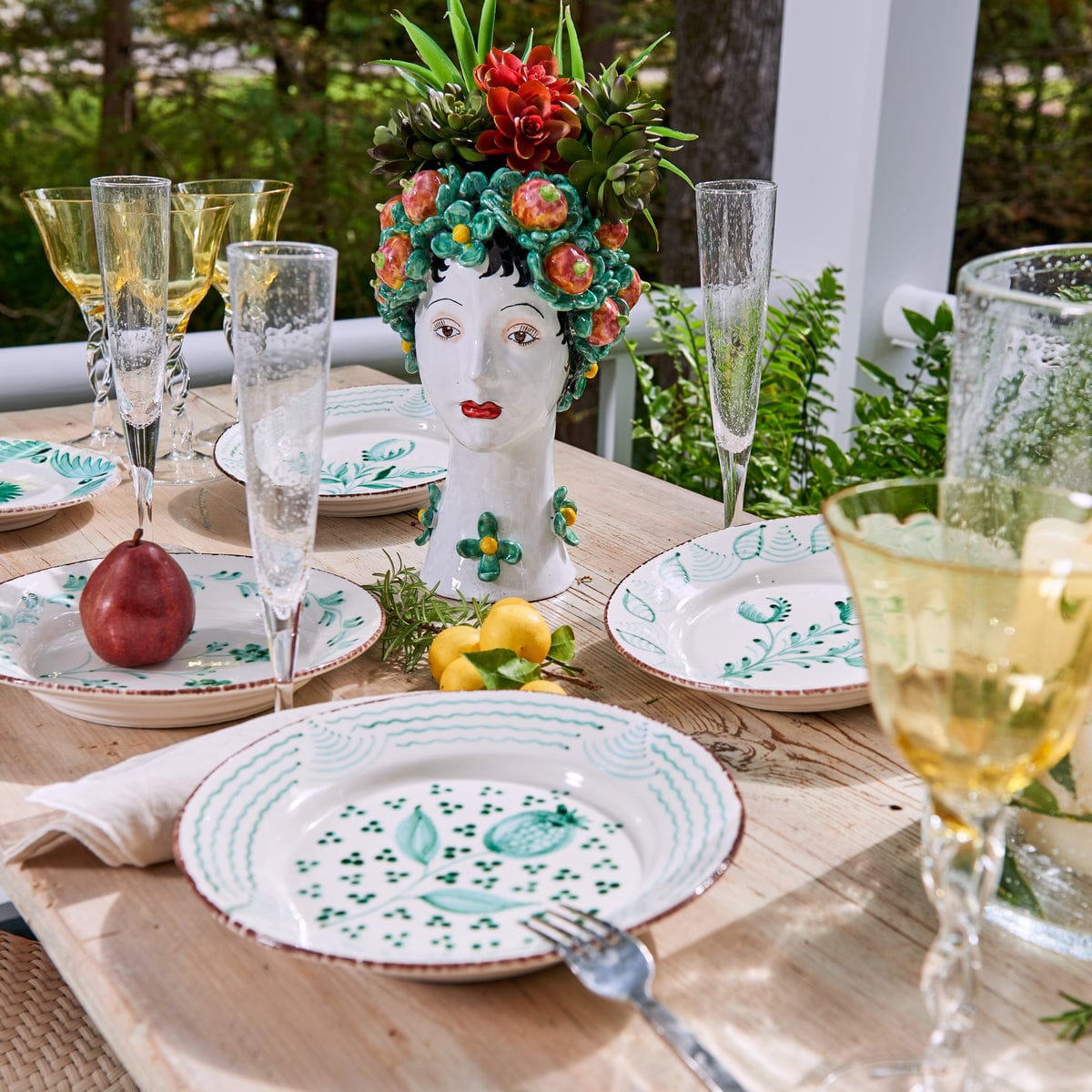 Abigail's Home Decor Casa Nuno Green and White Dinner Plate, 2 Flowers/Waves - Little Miss Muffin Children & Home