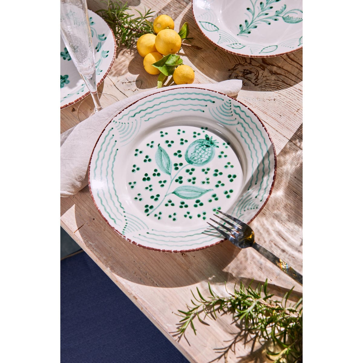 Abigail's Home Decor Casa Nuno Green and White Dinner Plate, Pomegranate/Waves - Little Miss Muffin Children & Home