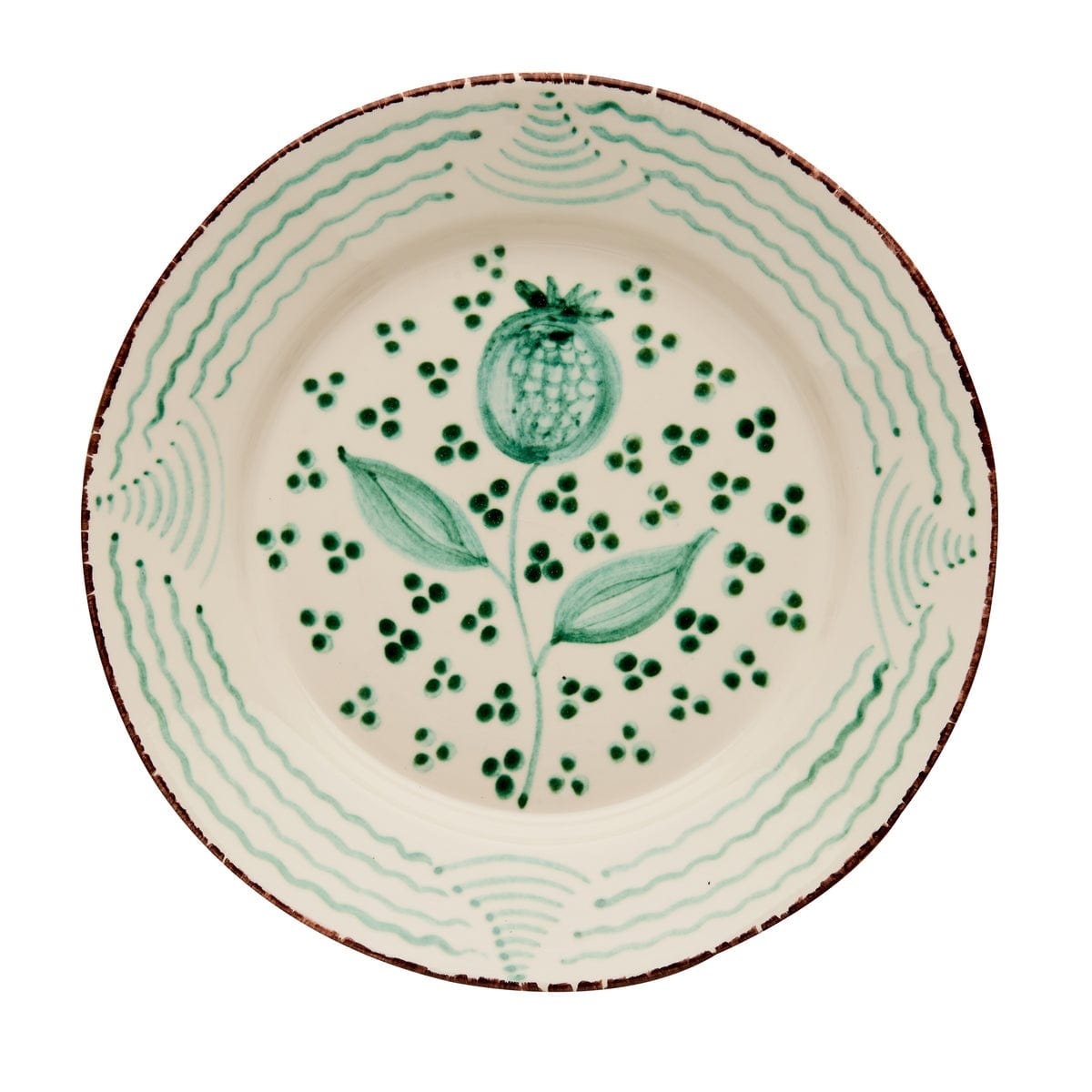 Abigail's Home Decor Casa Nuno Green and White Dinner Plate, Pomegranate/Waves - Little Miss Muffin Children & Home