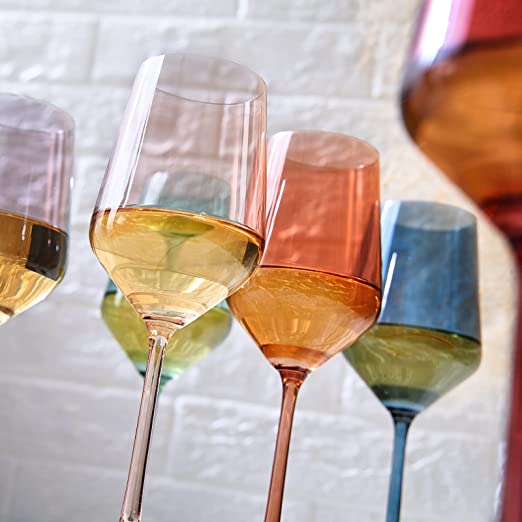 The Wine Savant / Khen Glassware Large Pastel Colored Stemmed Wine Glasses, Set of 6 - Little Miss Muffin Children & Home