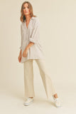 Miou Muse Striped Button Down Shirt in Beige