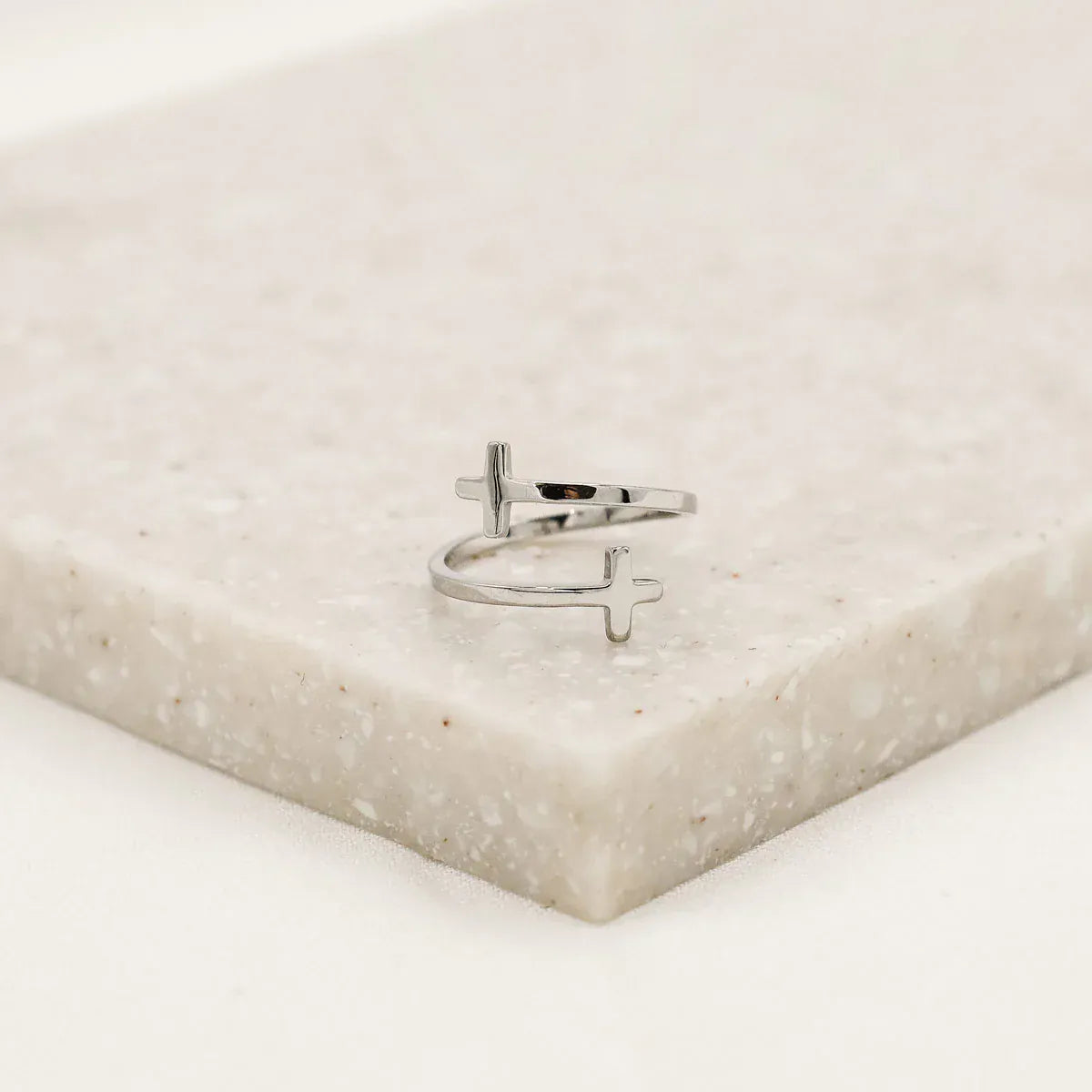 Adjustable Size Silver Pillar of Faith Cross Ring