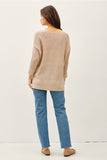 Be Cool V-Neck Sweater with Side Slits in Sand