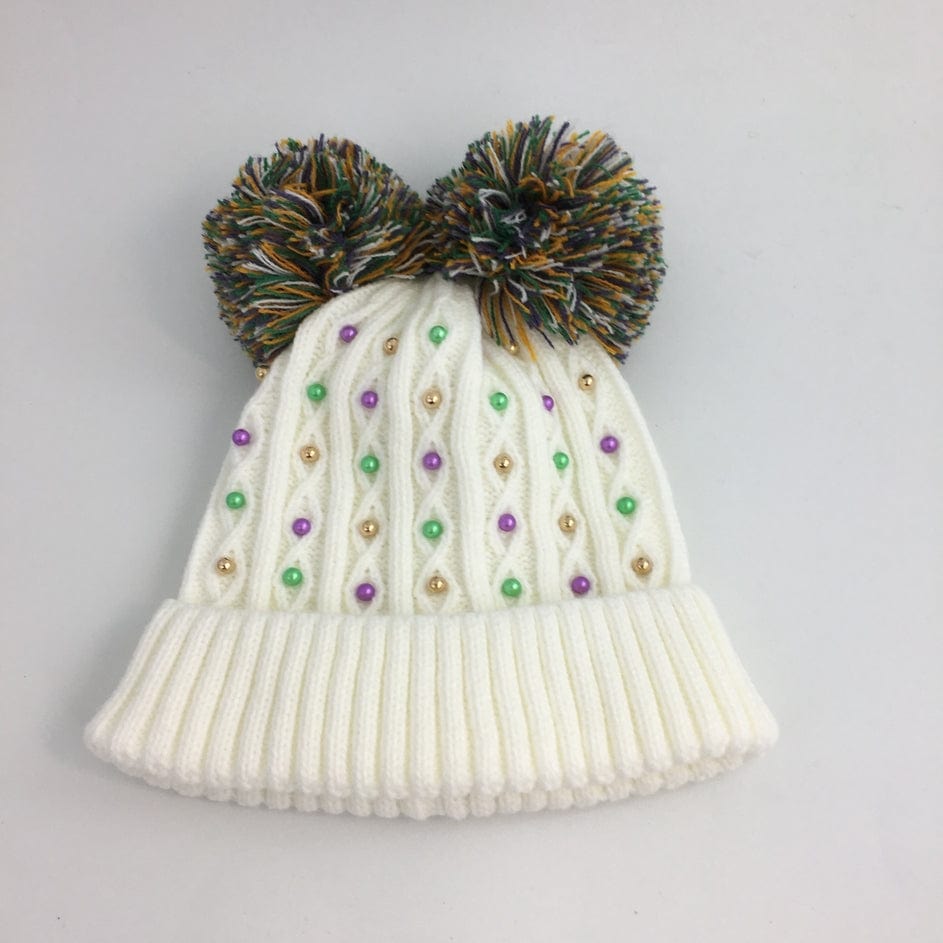 SongLily SongLily Pom Pom Mardi Gras Pearl Beanie Hat for Kids - Little Miss Muffin Children & Home