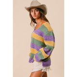 Ive V-Neck Mardi Gras Striped Sweater