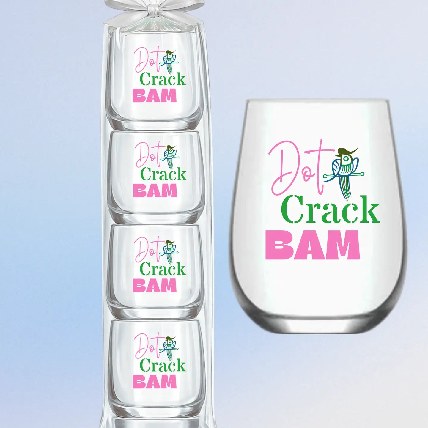Mahjong Stemless "Dot Crack Bam" with Bird 4ct Set Unbreakable Wine Glasses