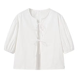 Rosa Clothing Tie Front Puff Sleeve Blouse