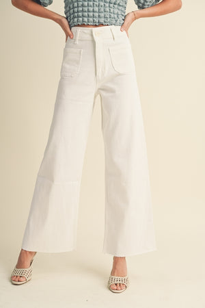 Miou Muse Wide Leg High Rise Patch Pocket Jeans