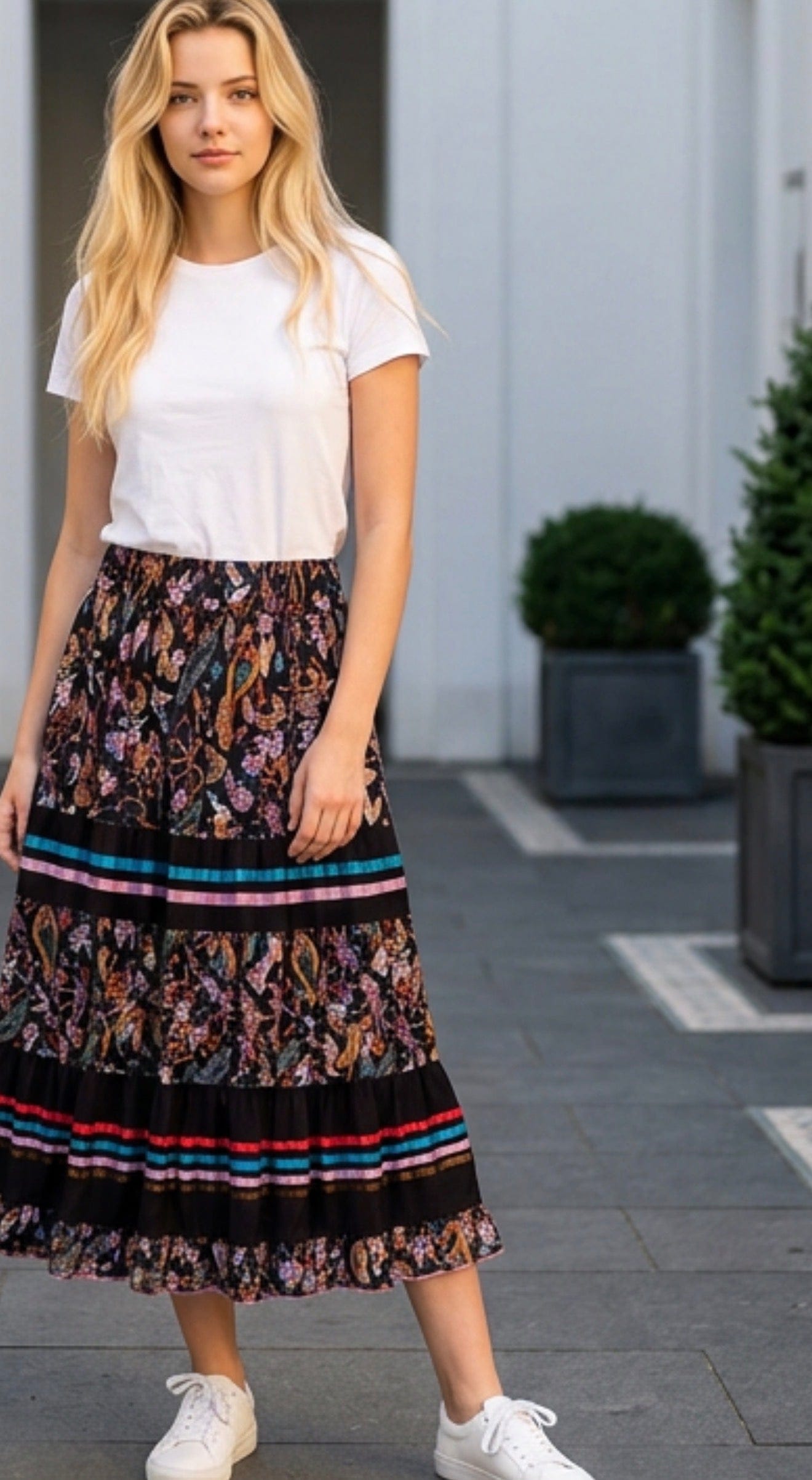 Black/Multi Long Ribbon Skirt
