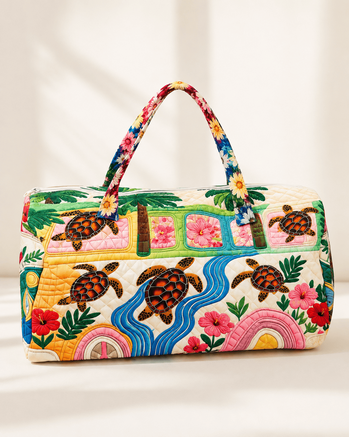 Sea Turtle Hippie Bus Quilted Duffle Bag