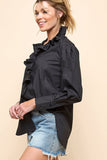 Cezele Ruffle Collar Button Down Blouse in Black