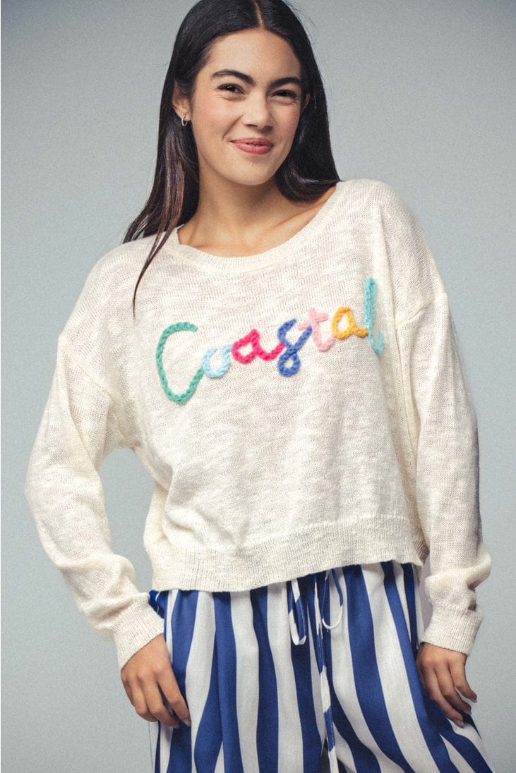 Urban Daizy Coastal Embroidered Crochet Knit Sweater in Ivory - Little Miss Muffin Children & Home
