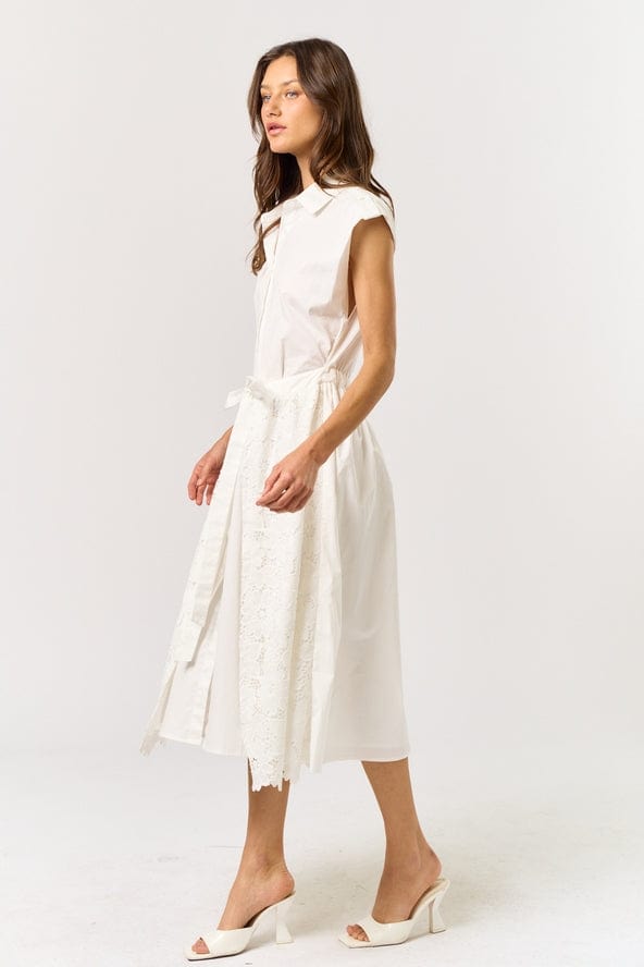 Lalavon Button-Down Belted Midi Dress with Lace Detail - Little Miss Muffin Children & Home