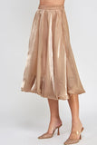 Ellison Shiny Bubble Hem Midi Skirt in Camel